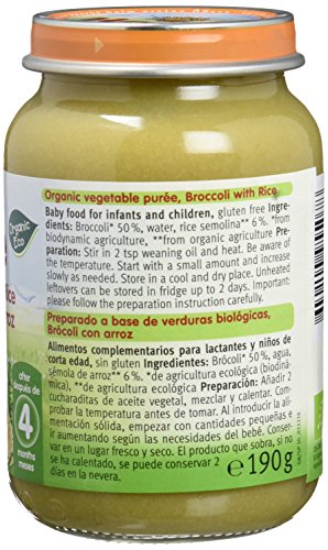 Holle Potito de Brócoli con Arroz Integral (+6 meses) - Paquete de 6 x 190 gr - Total: 1140 gr