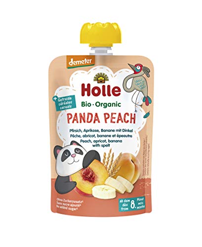 Holle Smoothie Panda Peach Melocotón, Albaricoque, Plátano Y Espelta (+8 Meses) 90 g - Pack de 12