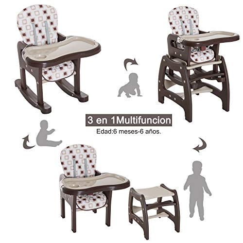 HOMCOM 3 en 1 Sillita Trona Mecedora Balancin Bebe Convertible Multifuncional Infantil