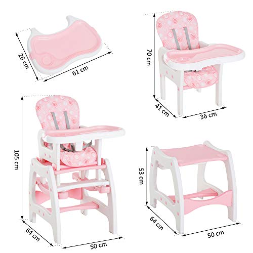 HOMCOM 3 en 1 Sillita Trona Mecedora Balancin Bebe Convertible Multifuncional Infantil