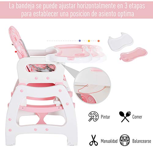 HOMCOM 3 en 1 Sillita Trona Mecedora Balancin Bebe Convertible Multifuncional Infantil