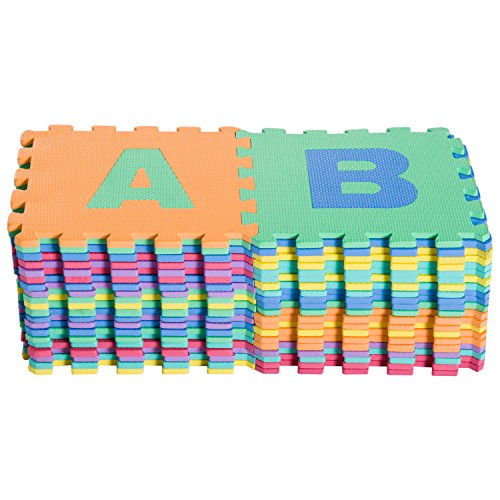 HOMCOM Alfombra Puzle Niños Colchoneta Suave Juego Rompecabezas para Niños 3.6㎡ Letras Abecedario y Números 0-9 Goma Espuma EVA Lavable Resistente a la Humedad