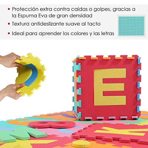 HOMCOM Alfombra puzle para Niños 192x192 cm 36 Piezas Numeros 0 al 9 y 26 Letras Alfabeto Goma Espuma