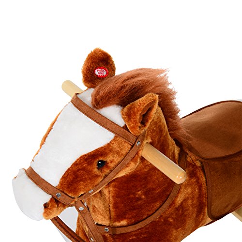 HOMCOM Caballito Balancín Bebé Balancín Peluche Caballo Madera para Niños +3 Años con Sonidos 74x28x65cm