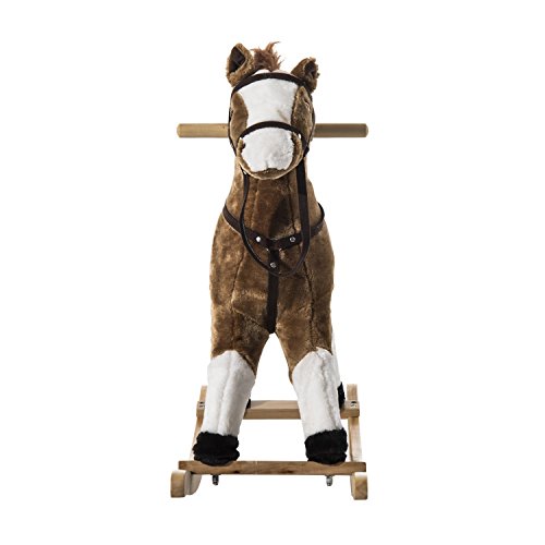 HOMCOM Caballito Balancín Bebé Balancín Peluche Caballo Madera para Niños +3 Años con Sonidos 74x28x65cm Caballito Balancin con Musica Peluche Niños a Partir 3 Años Caballo Mecedora