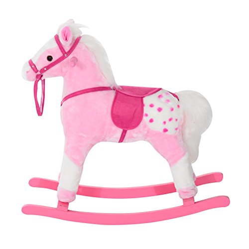 HOMCOM Caballito Balancín Bebé Balancín Peluche Caballo Madera para Niños +3 Años con Sonidos 74x28x65cm Caballito Balancin de Peluche Niños 3 años Juguete Caballo Mecedora Madera Rosa