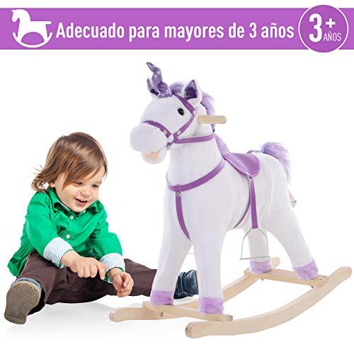 HOMCOM Caballito Balancín Bebé Balancín Peluche Niño 36 Meses con 32 Canciones 74x28x65cm