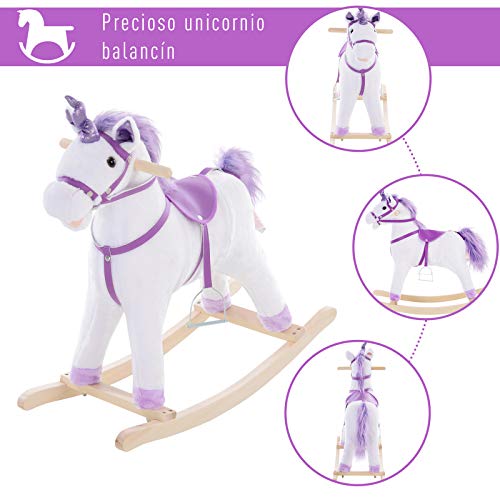 HOMCOM Caballito Balancín Bebé Balancín Peluche Niño 36 Meses con 32 Canciones 74x28x65cm