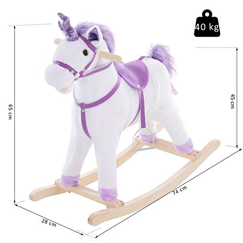 HOMCOM Caballito Balancín Bebé Balancín Peluche Niño 36 Meses con 32 Canciones 74x28x65cm