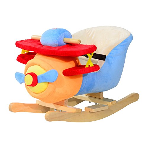 HOMCOM Caballo Balancin Niño Avion Peluche+Musica Cinturon Seguridad Caballito Infantil