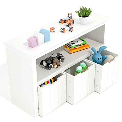 Homfa Armario Almacenaje Armario Madera para Juguetes Organizador para Juguetes con 3 Cajones 1 Estante Blanco 102x33x61.5cm