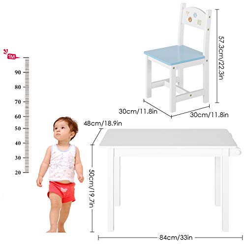 Homfa Juego de Mesa y 2 Sillas para Niños Muebles Infantiles Mesa con Sillas para Ñinos de 2-10 Años Blanco