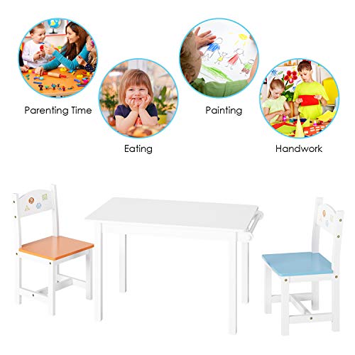 Homfa Juego de Mesa y 2 Sillas para Niños Muebles Infantiles Mesa con Sillas para Ñinos de 2-10 Años Blanco