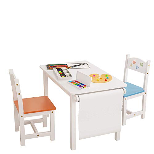 Homfa Juego de Mesa y 2 Sillas para Niños Muebles Infantiles Mesa con Sillas para Ñinos de 2-10 Años Blanco