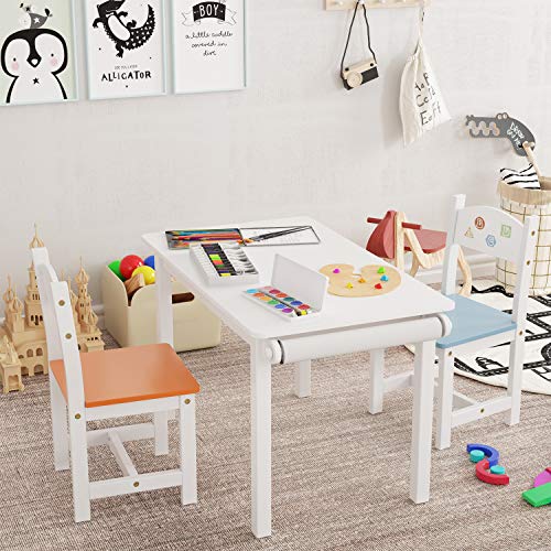 Homfa Juego de Mesa y 2 Sillas para Niños Muebles Infantiles Mesa con Sillas para Ñinos de 2-10 Años Blanco