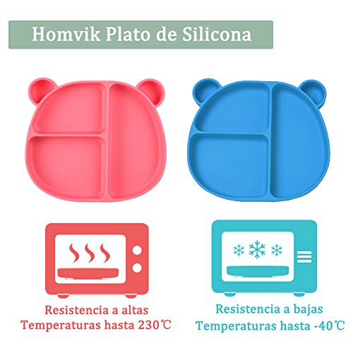 Homvik Plato de Silicona con Ventosa para Bebé Mantel Individual para Bebe Niños Plato Antideslizante Plato de Alimentación para BLW (Azul)