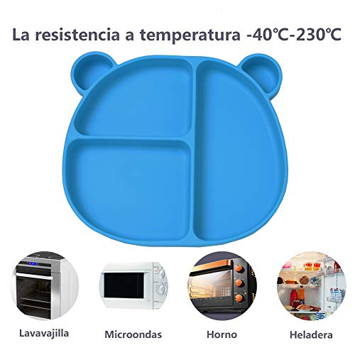 Homvik Plato de Silicona con Ventosa para Bebé Mantel Individual para Bebe Niños Plato Antideslizante Plato de Alimentación para BLW (Azul)