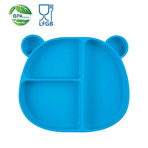 Homvik Plato de Silicona con Ventosa para Bebé Mantel Individual para Bebe Niños Plato Antideslizante Plato de Alimentación para BLW (Azul)