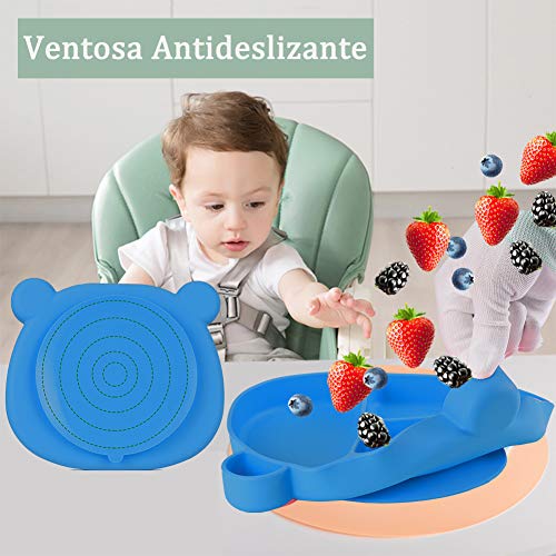 Homvik Plato de Silicona con Ventosa para Bebé Mantel Individual para Bebe Niños Plato Antideslizante Plato de Alimentación para BLW (Azul)