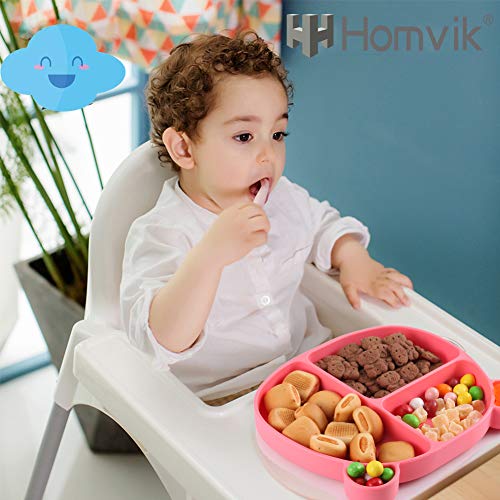 Homvik Plato de Silicona con Ventosa para Bebé Mantel Individual para Bebe Niños Plato Antideslizante Plato de Alimentación para BLW (Rosa)