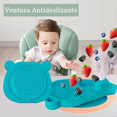 Homvik Plato de Silicona con Ventosa para Bebé Mantel Individual para Bebe Niños Plato Antideslizante Plato de Alimentación para BLW (Verde)