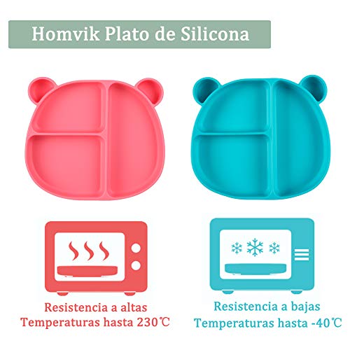 Homvik Plato de Silicona con Ventosa para Bebé Mantel Individual para Bebe Niños Plato Antideslizante Plato de Alimentación para BLW (Verde)