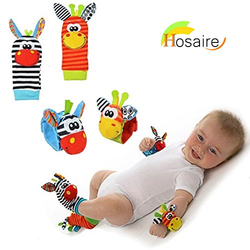 Hosaire 4 Piezas Calcetines y Muñeca para Bebé, con Juguetes, Adecuado para bebé 0-6 Meses, Sonajeros incorporados