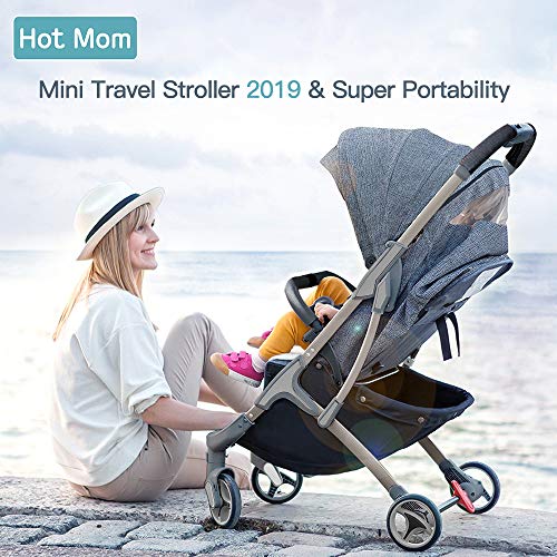 Hot Mom silla de paseo ligera silla de paseo ligera silla de paseo adecuada para viajar, 2020 Nueva versión mejorada con toldo extra grande anti-UV y protección para los pies - Gris