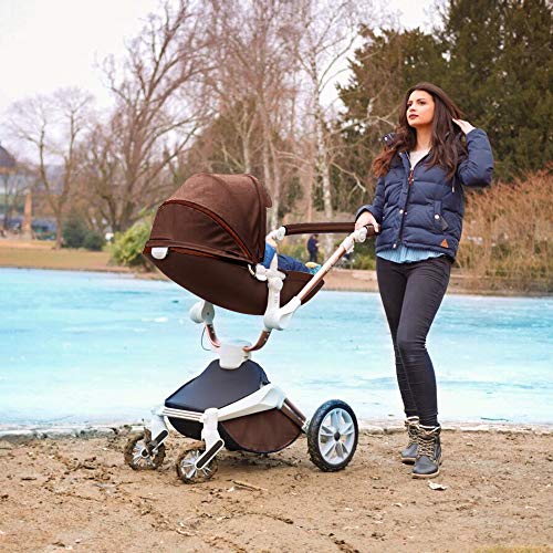 Hot Mom Silla de paseo Reversibilidad rotación multifuncional de 360 grados con buggy asiento y capazo 2020 Nueva actualización (Marrón) F023