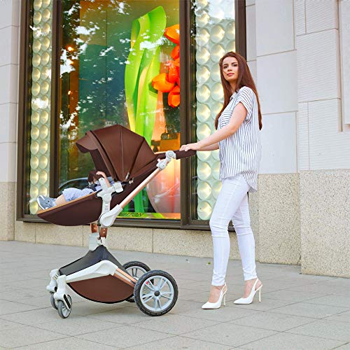 Hot Mom Silla de paseo Reversibilidad rotación multifuncional de 360 grados con buggy asiento y capazo 2020 Nueva actualización (Marrón) F023