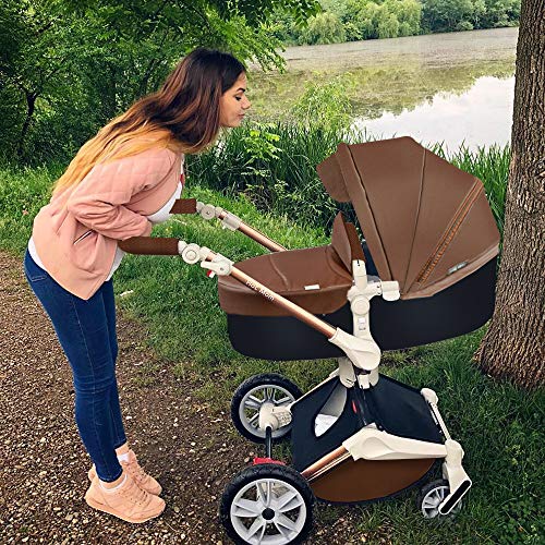 Hot Mom Silla de paseo Reversibilidad rotación multifuncional de 360 grados con buggy asiento y capazo 2020 Nueva actualización (Marrón) F023