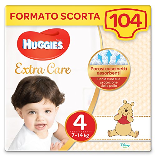 Huggies - Pañales extra caros, talla 4 (7 – 14 kg), paquete de 104 pañales (4 x 26)