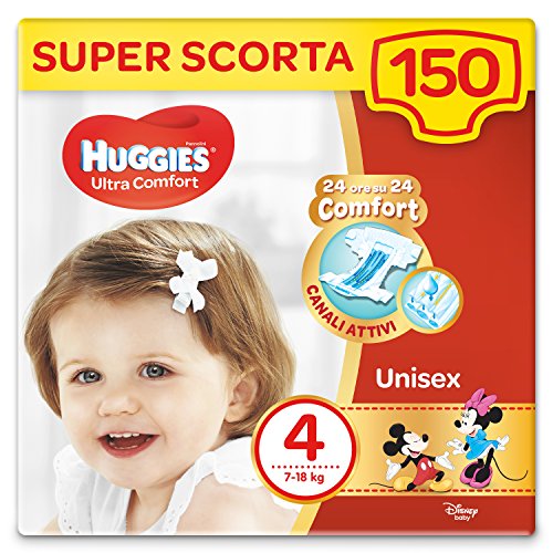 Huggies Pañales Ultra Comfort, Talla 4 (7-18 Kg), Paquete de 150 Pañales