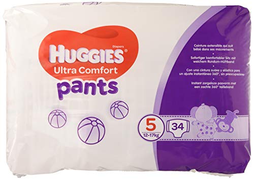 Huggies Ultra Comfort Pañal Braguita Talla 5 (12-17 kg) -  Pack de 2 x 34 unidades (Total: 68 pañales braguita)