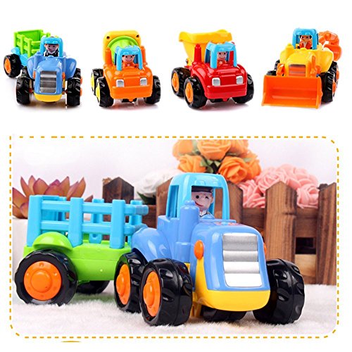 Huile Early Education Juguetes para niños de 18 Meses + (4 Elementos: Tractor, raspador, hormigonera y camión con volquete)