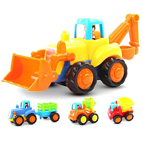 Huile Early Education Juguetes para niños de 18 Meses + (4 Elementos: Tractor, raspador, hormigonera y camión con volquete)