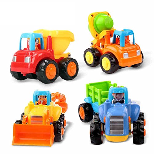 Huile Early Education Juguetes para niños de 18 Meses + (4 Elementos: Tractor, raspador, hormigonera y camión con volquete)