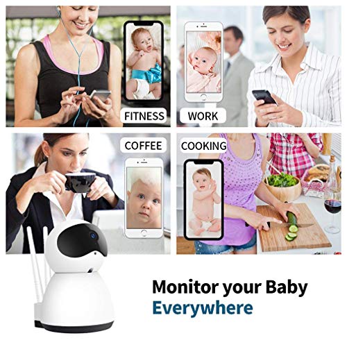 HWUKONG Babyphone, WiFi BabyMonitor, Detección de Movimiento de Audio bidireccional inalámbrica, Cámara de Video Infantil Inteligente, Familia/Tienda/Oficina con detección dinámica de visión Nocturna