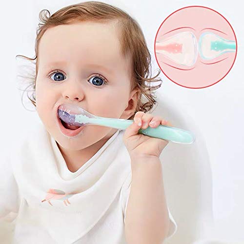 HyAdierTech Cucharas Siliconas Bebé, 2 Piezas Cucharillas de Silicona Suaves de Bebe, Utensilios de la Serie de Entrenamiento Cuchara para Bebés Antideslizante Facilidad Manija