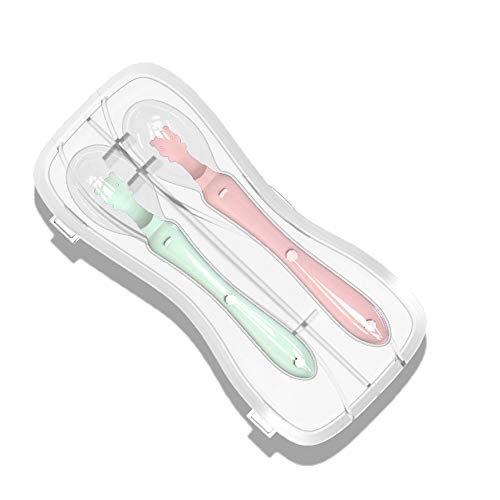 HyAdierTech Cucharas Siliconas Bebé, 2 Piezas Cucharillas de Silicona Suaves de Bebe, Utensilios de la Serie de Entrenamiento Cuchara para Bebés Antideslizante Facilidad Manija