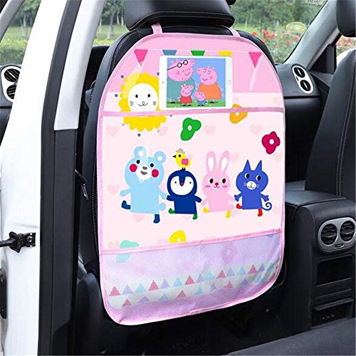 HYCSP Asiento de coche de dibujos animados protector de espalda cubierta del coche Organizador tableta representan bolso colgante Car Styling almacenamiento de soporte Kick Mat Accesorios for el coche