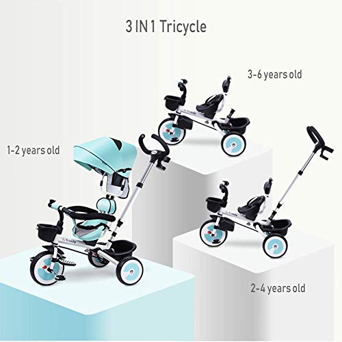 HYLH Cochecito De Bebé Triciclo, Bicicleta Triciclo 3 In1 1-3 AñOs con Pedal Plegable Triciclo NiñOs NiñOs DiseñO Inteligente Padres Bicicleta 3 Ruedas para NiñOs PequeñOs (Verde), Red