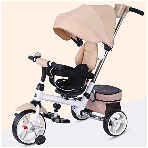 HYLH NiñOs Trike, Triciclo para NiñOs Triciclo Mi Primer Paseo Triciclos NiñOs PequeñOs NiñOs Que Viajan con Pedal Bocina De Bicicleta Al Aire Libre 3 En 1, Khaki