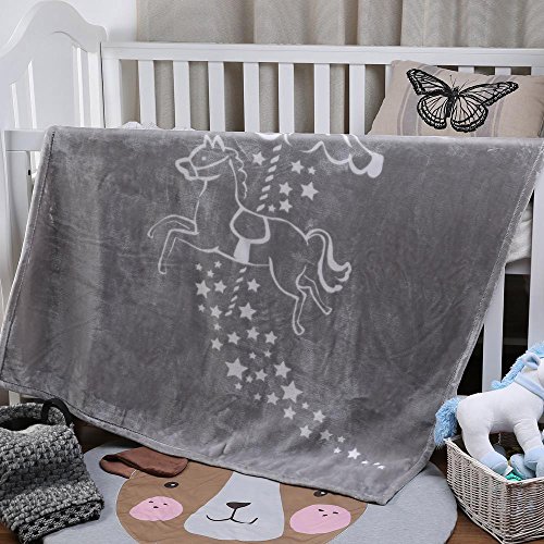 i-baby Manta Bebé Recién Nacido Mantas para Cuna Cama Infantil Mantas Infantiles 110 x 140 cm Manta Terciopelo Grande Gris Para Niños Niñas 4 Estaciones 1 a 6 años Tiovivo