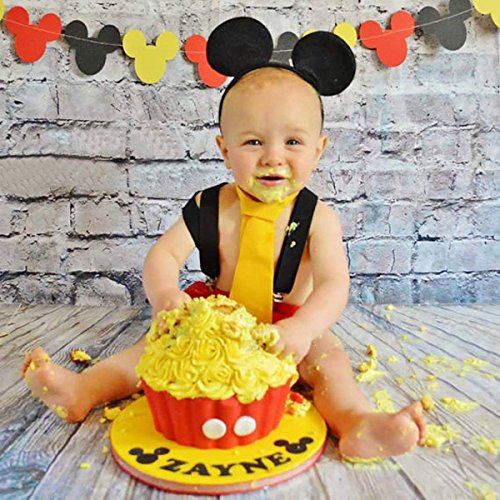 IBTOM CASTLE Disfraz de Mickey Infántil Bebé Niños Niñas Lindo Ratón 1er/2do/3er Cumpleaños Halloween Traje Algodón Calzoncillos+Tirantes+Corbata+Diadema de Oreja Fiestas Carnaval 001 Rojo 2-3 Años