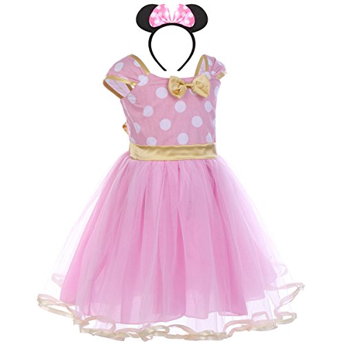 IBTOM CASTLE Traje Princesa Fiesta Minnie Vestido Bautizo para Bebés Niñas Ropa Recien Nacido Infantil Tutú Ballet Lunares Rosa 2-3 Años