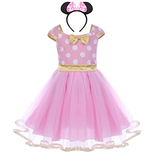 IBTOM CASTLE Traje Princesa Fiesta Minnie Vestido Bautizo para Bebés Niñas Ropa Recien Nacido Infantil Tutú Ballet Lunares Rosa 2-3 Años