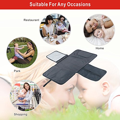 Idefair Portátil Bebé Cambiador, Impermeable Cambio de Pañales Pad Cojín Para Cabeza Con Bolsillos, Plegable Orinal Infantil Pad Kit de Cambiador Para el Hogar Viaje Fuera Gris