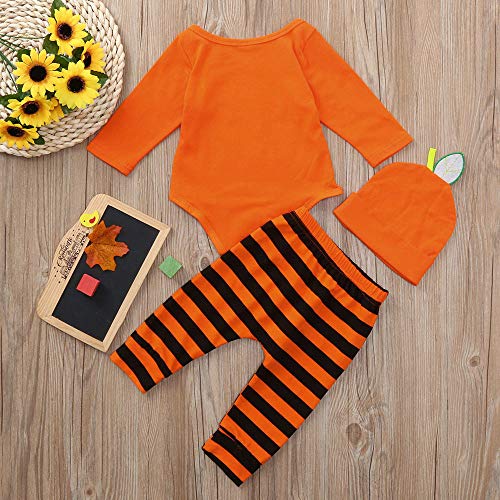 Infantil Disfraz Halloween Fossen Recien Nacido Niña Niño Bebe Monos de Calabaza Tops con Sombrero de Raya + Sombrero (0-6 Meses, Naranja)