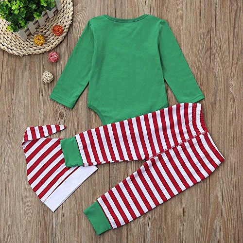 Infantil Disfraz Navidad Fossen Recien Nacido Niña Niño Bebe Monos Tops y Pantalones de Raya + Sombrero (6-12 Meses, Verde)